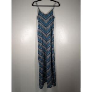 GAP‎ Womens Maxi Dress Pink Yellow Teal Spaghetti Straps Chevron Dots Print XS